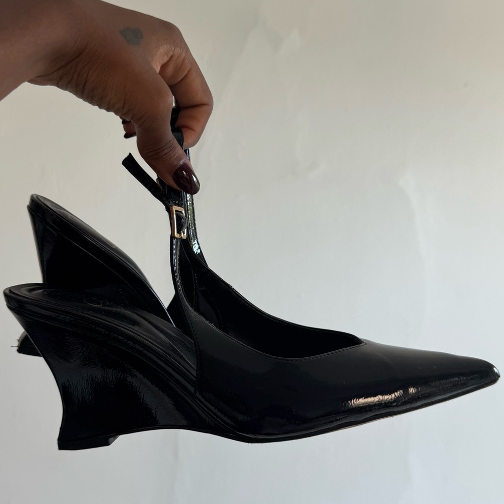 Black patent leather heels